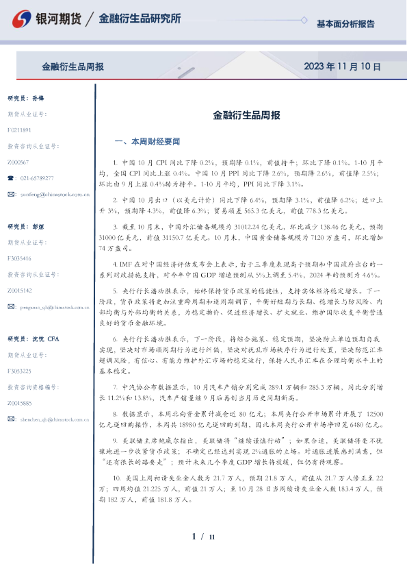 金融衍生品周报