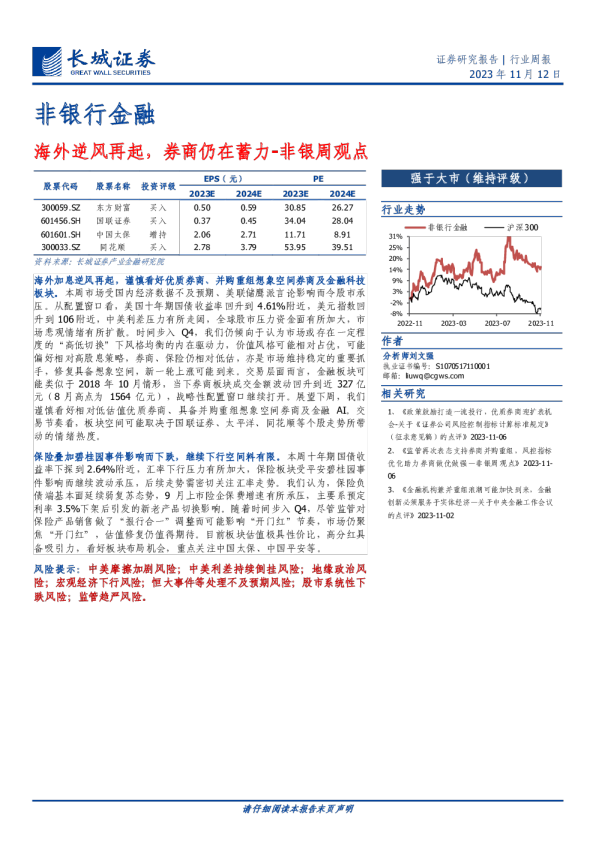 非银行金融行业周观点：海外逆风再起，券商仍在蓄力