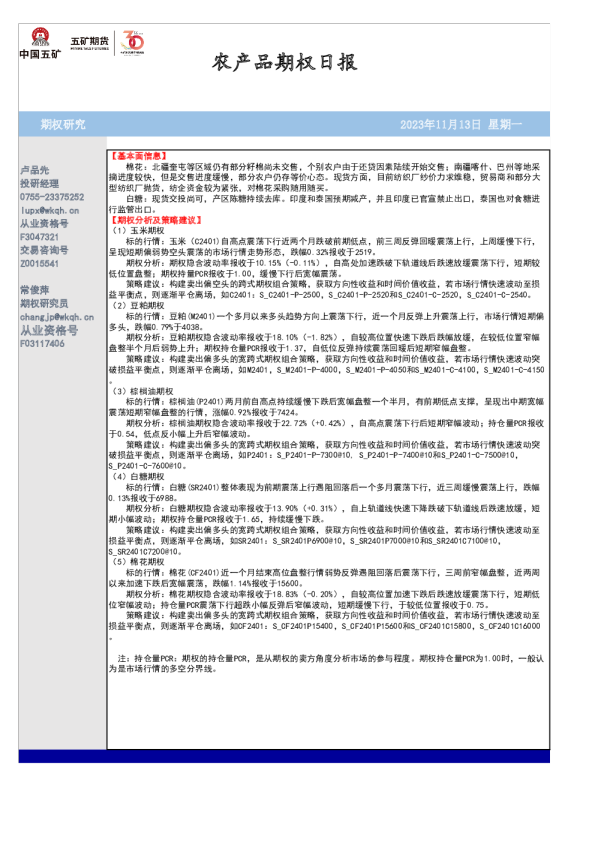 农产品期权日报