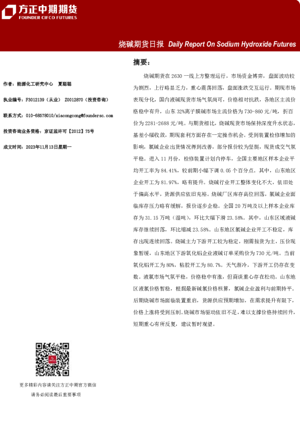 烧碱期货日报