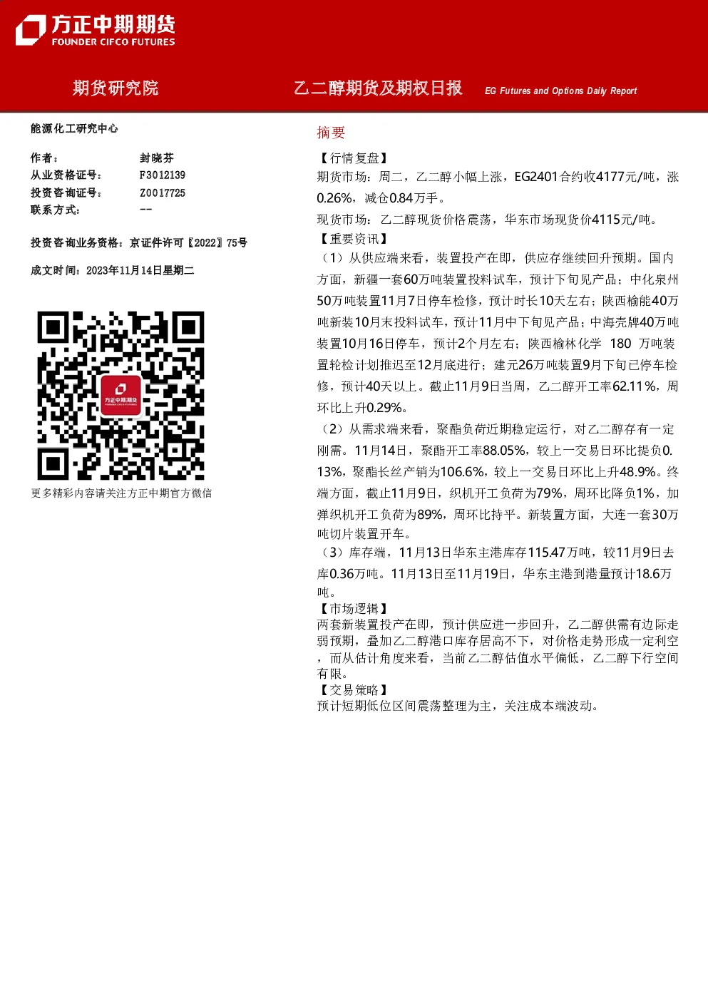 乙二醇期货及期权日报