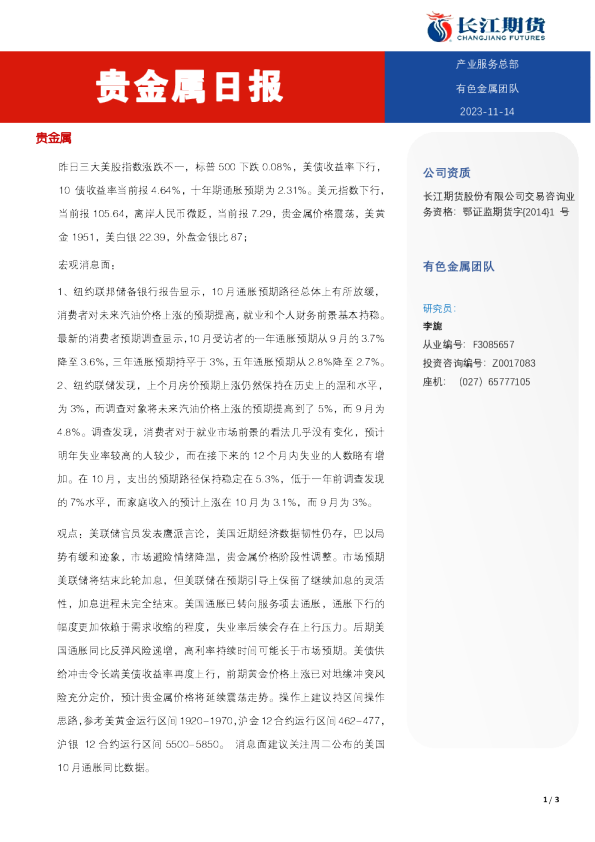 贵金属日报