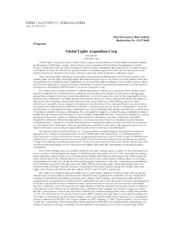 Global Lights Acquisition Corp美股招股说明书(2023-11-14版)