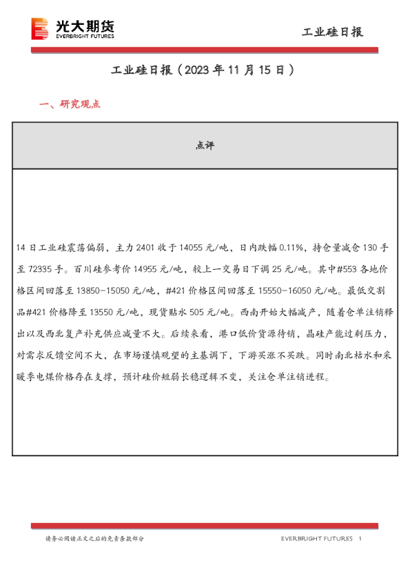 工业硅日报