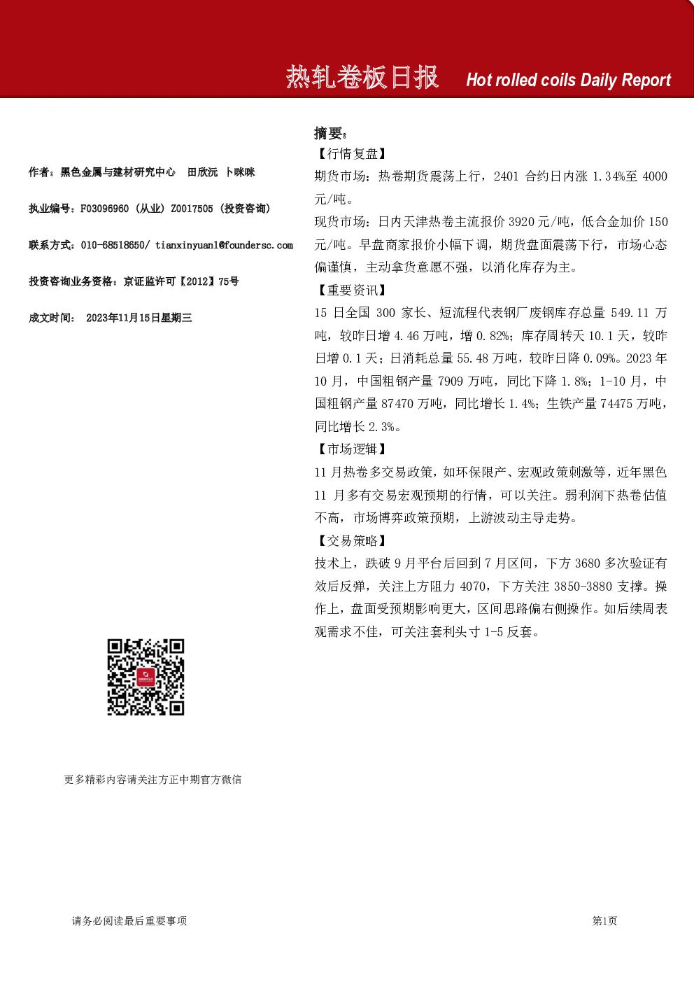 热轧卷板日报