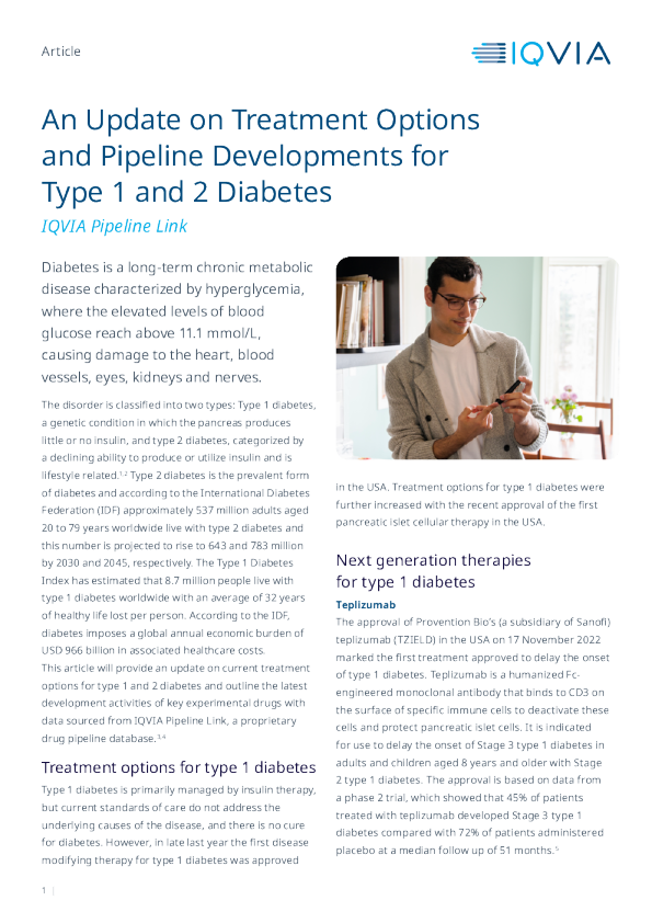关于 1 型和 2 型糖尿病的治疗方案和管道发展的更新