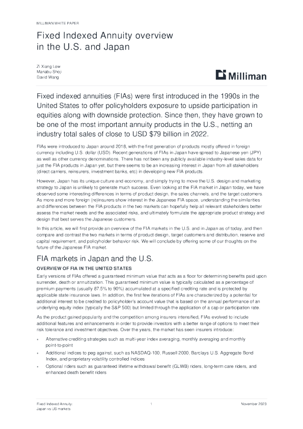 美国和日本固定指数年金概述