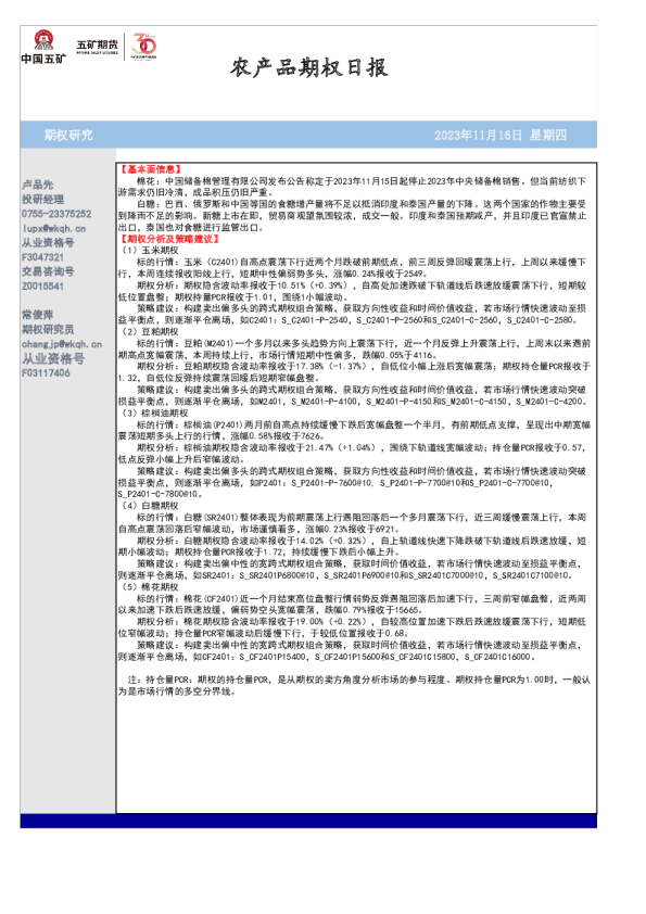 农产品期权日报