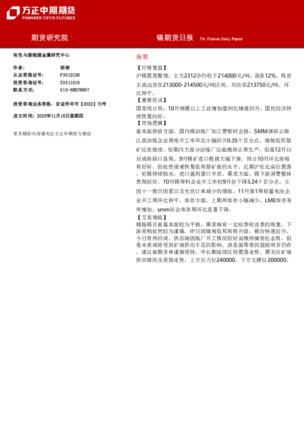 锡期货日报