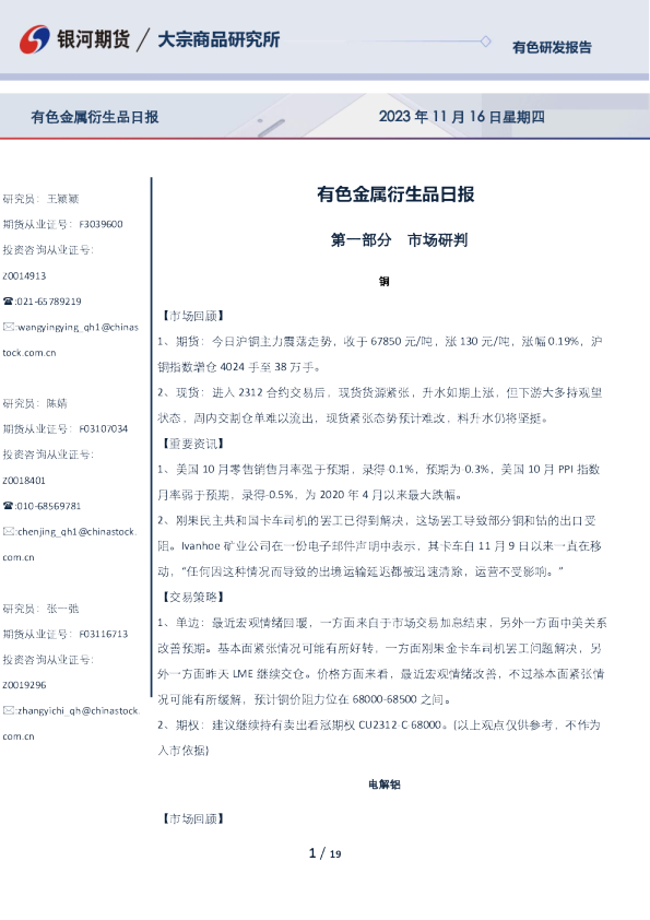 有色金属衍生品日报