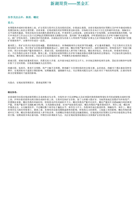 新湖黑金汇策略报告