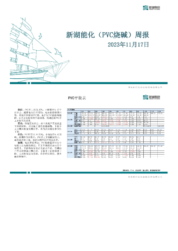 新湖能化（PVC烧碱）周报
