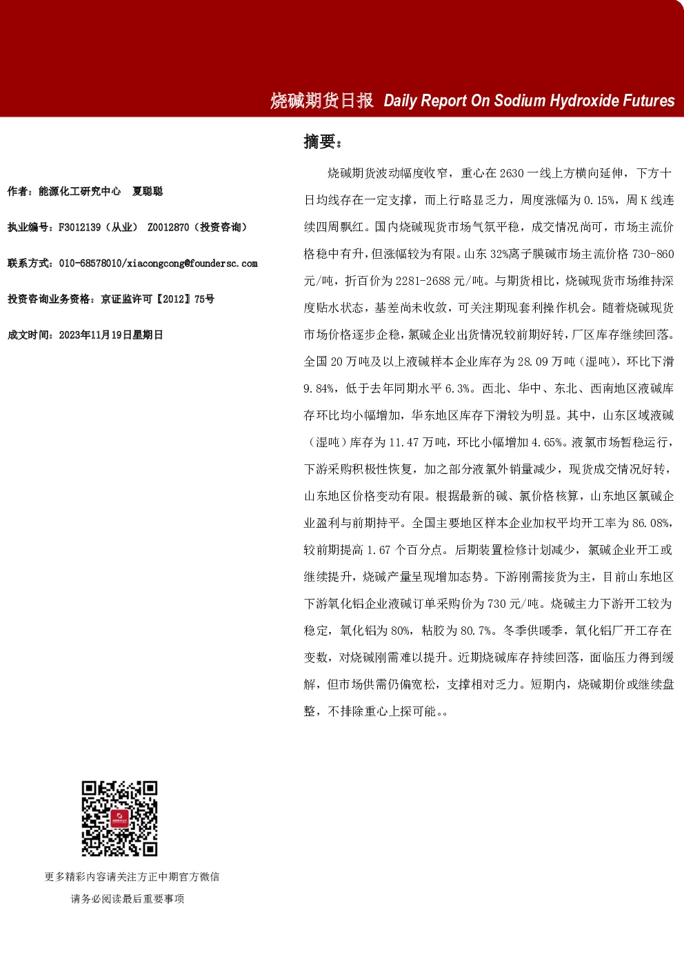 烧碱期货日报