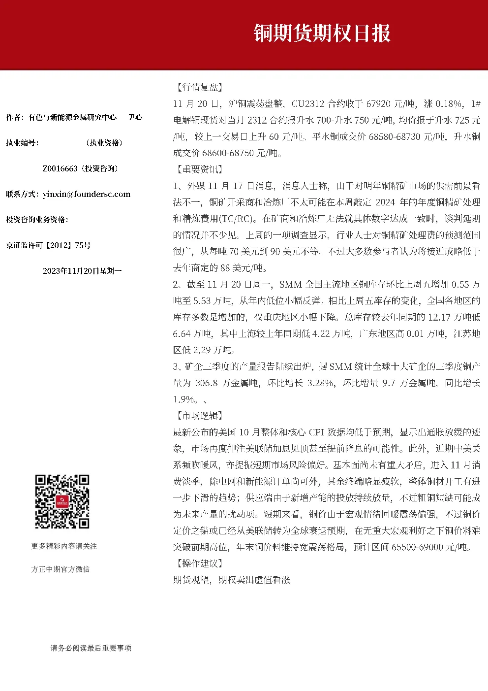 铜期货期权日报