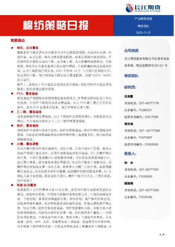 棉纺策略日报
