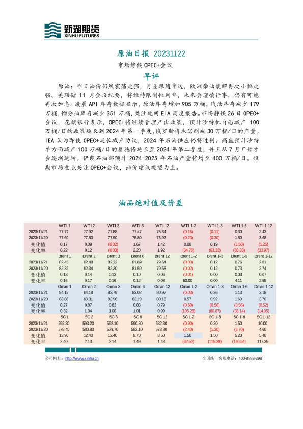 新湖期货原油日报