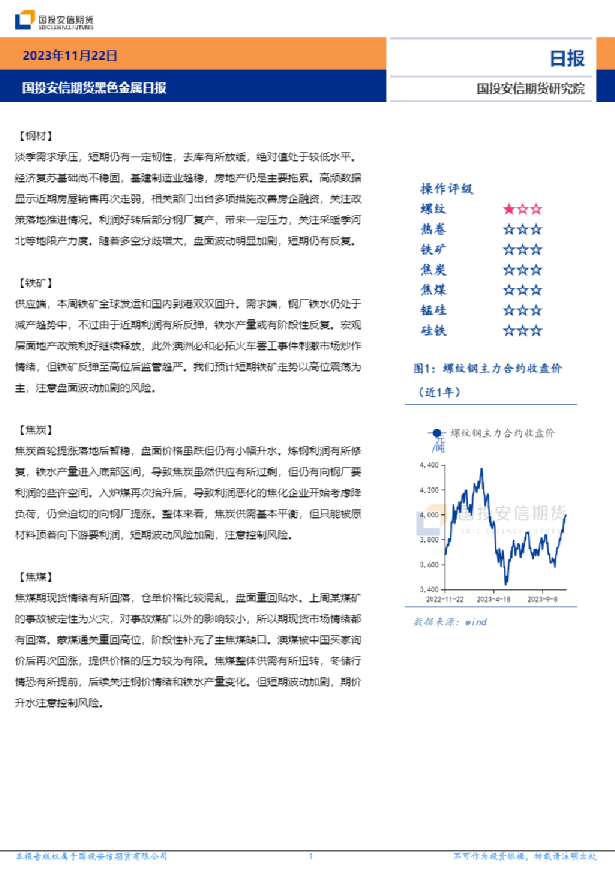 国投安信期货黑色金属日报