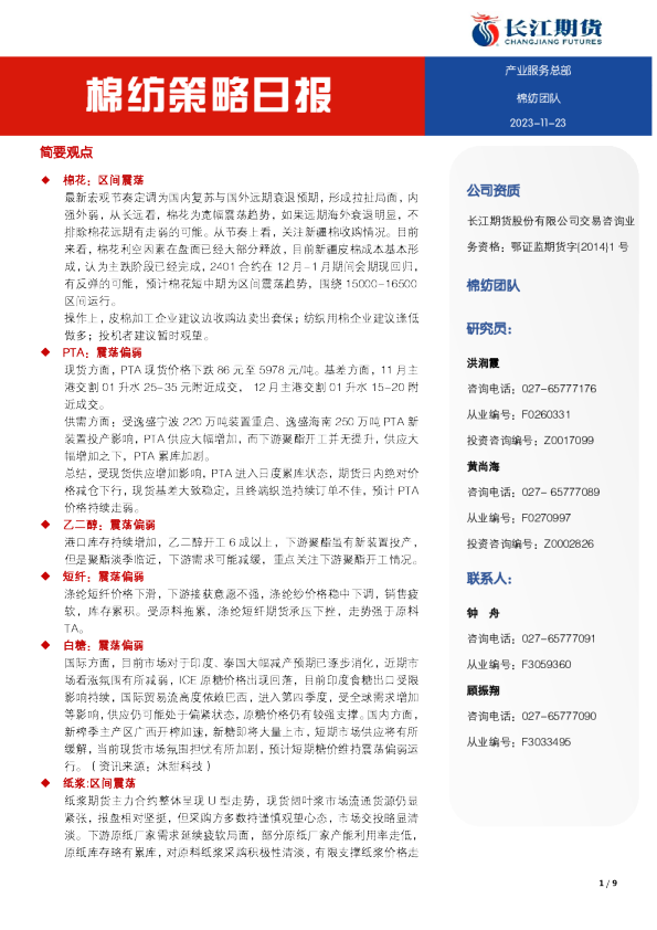棉纺策略日报