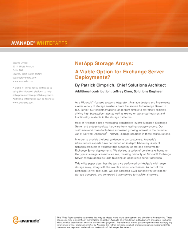 NetApp 存储阵列 ： Exchange Server 部署的可行选项 ？