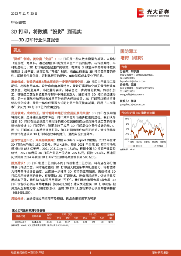 3D打印行业深度报告:3D打印,将数模“投影”到现实