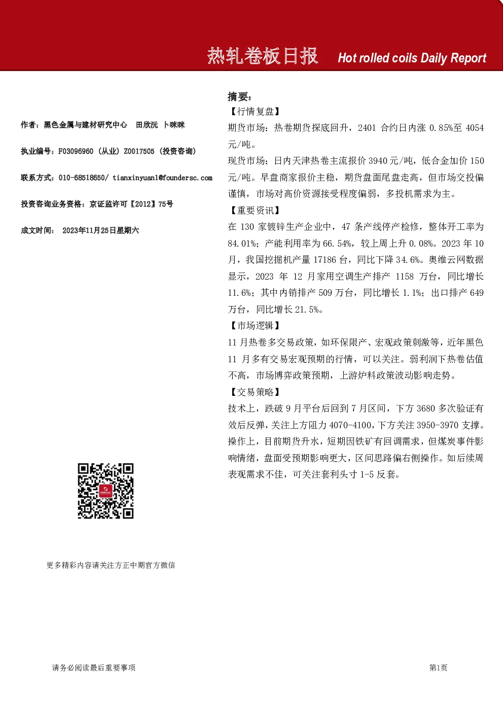 热轧卷板日报