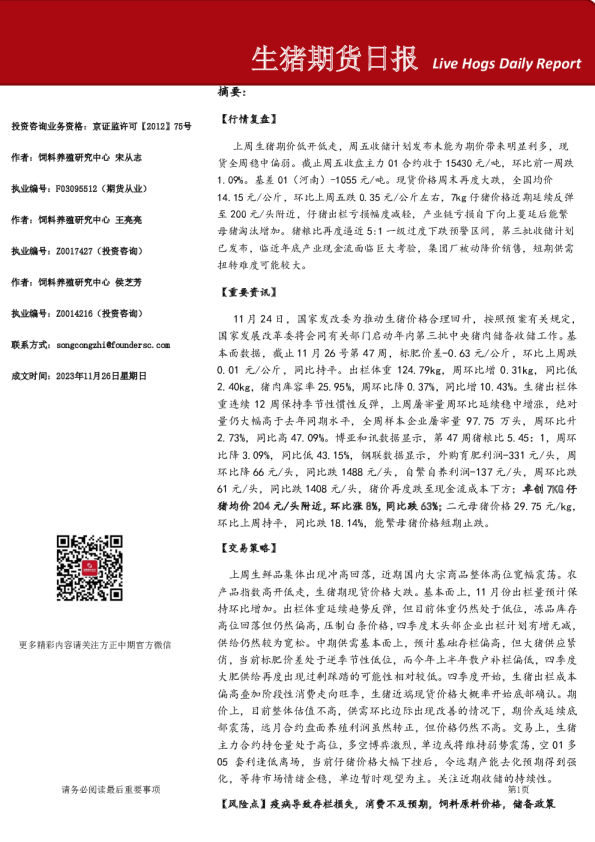 生猪期货日报