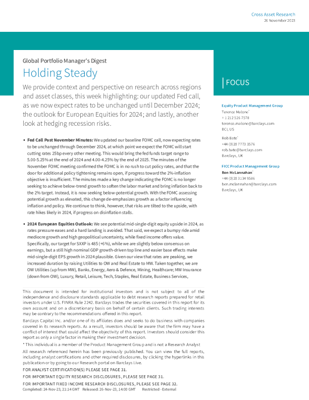 全球投资组合经理文摘 ： 持稳