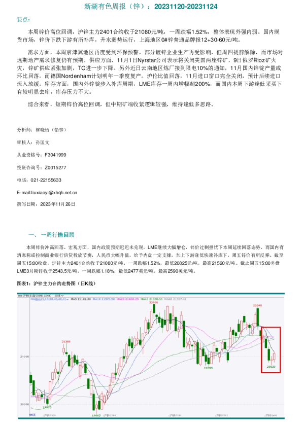 新湖有色周报（锌）