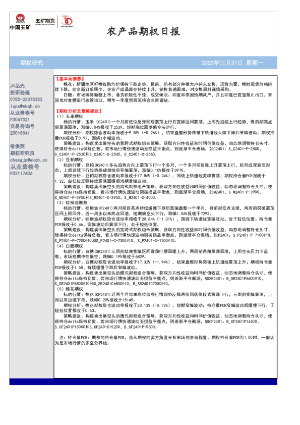 农产品期权日报