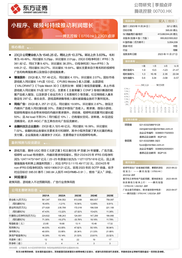 小程序、视频号持续推动利润增长