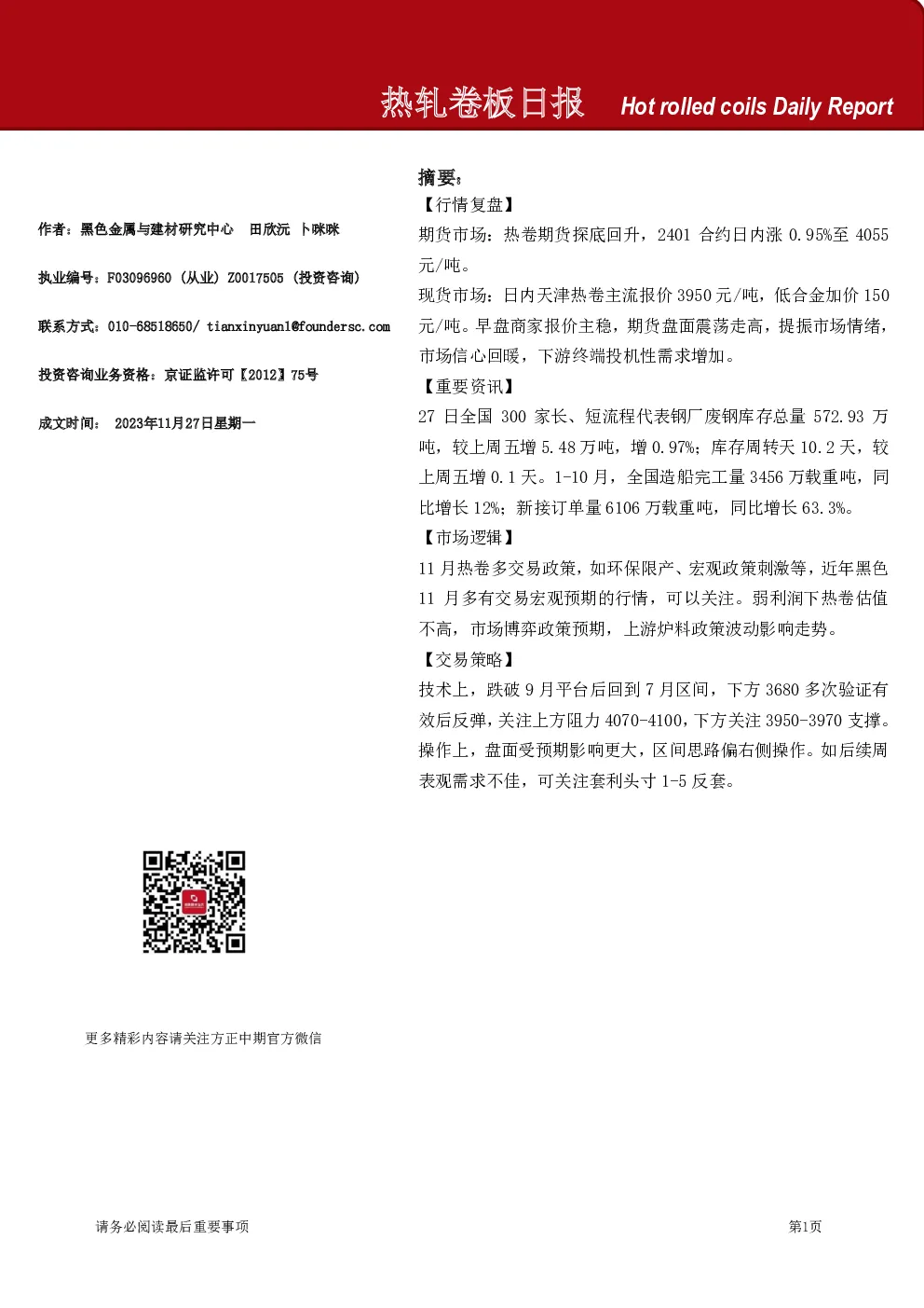 热轧卷板日报