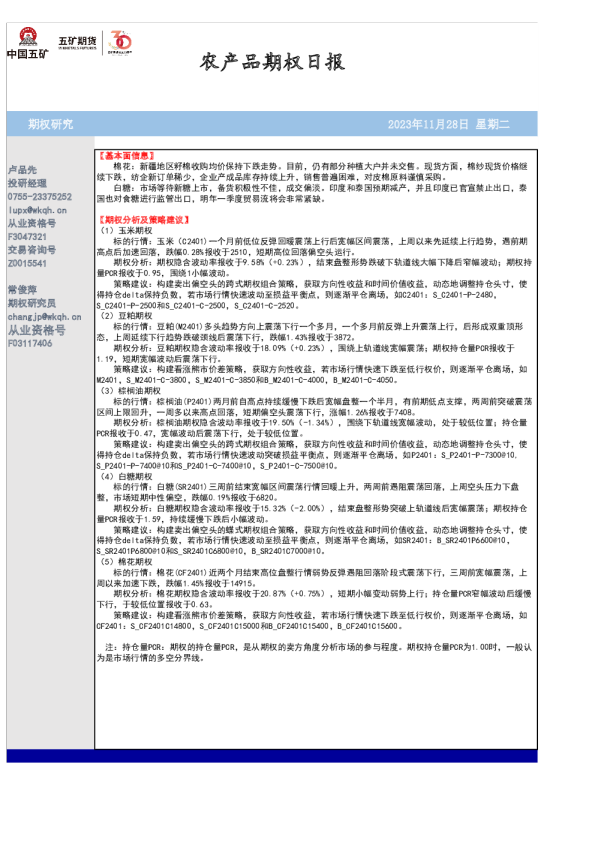 农产品期权日报