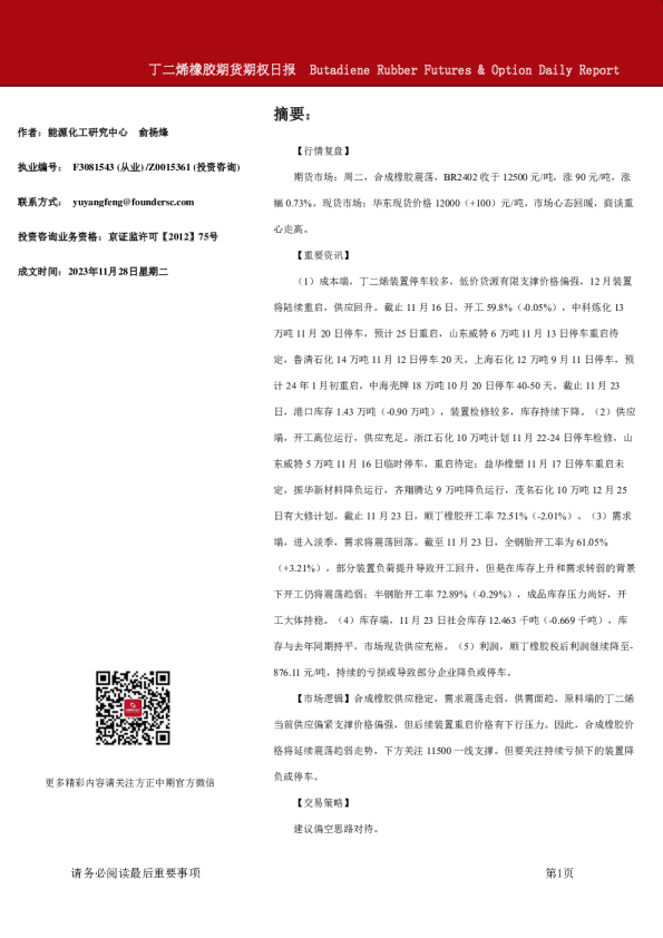 丁二烯橡胶期货期权日报
