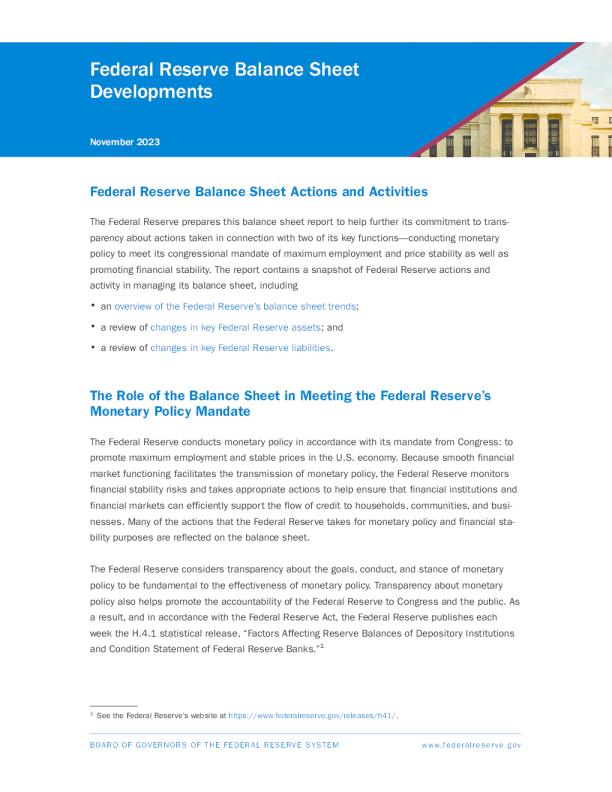 美联储资产负债表行动和活动（2023年11月）英