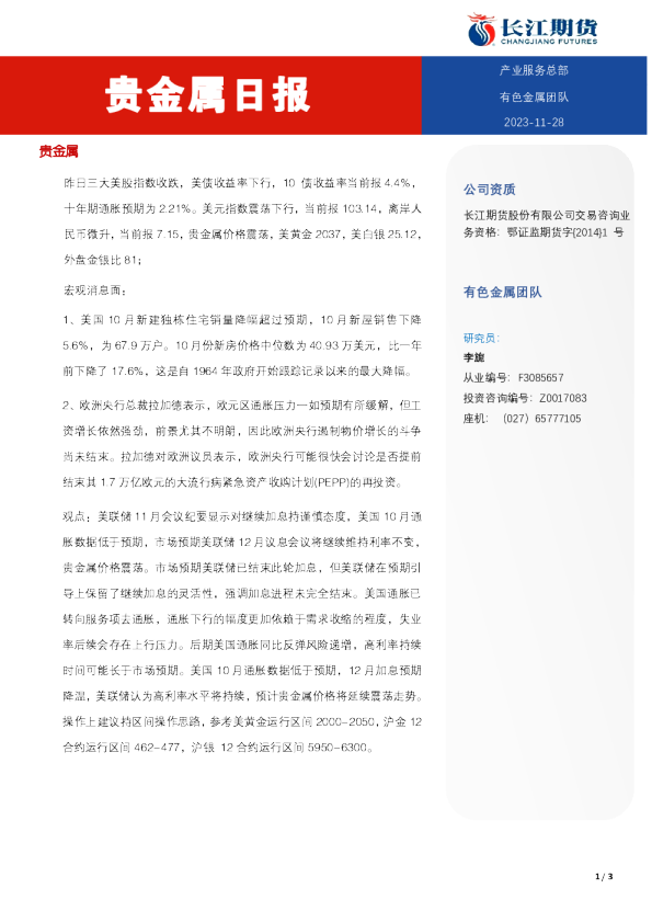 贵金属日报