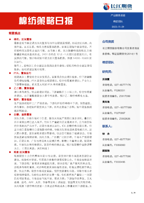 棉纺策略日报