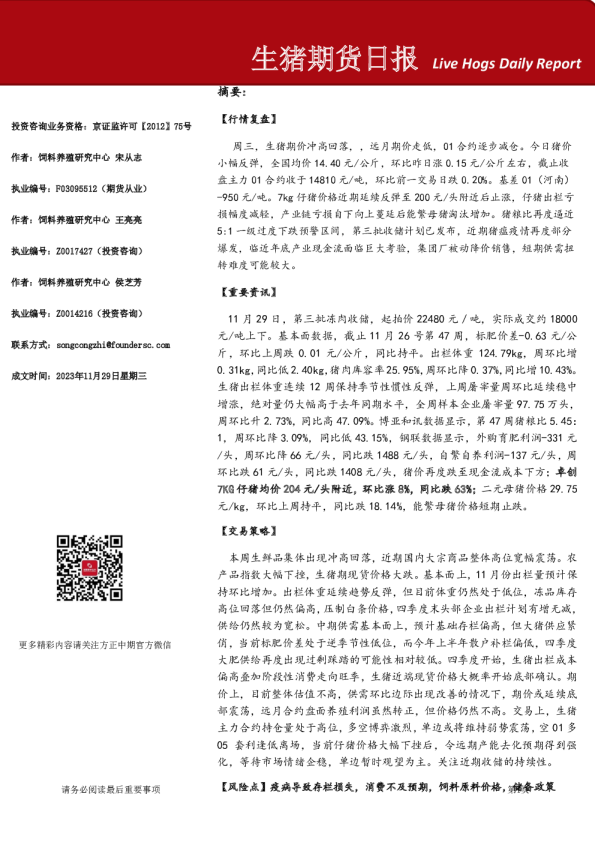 生猪期货日报