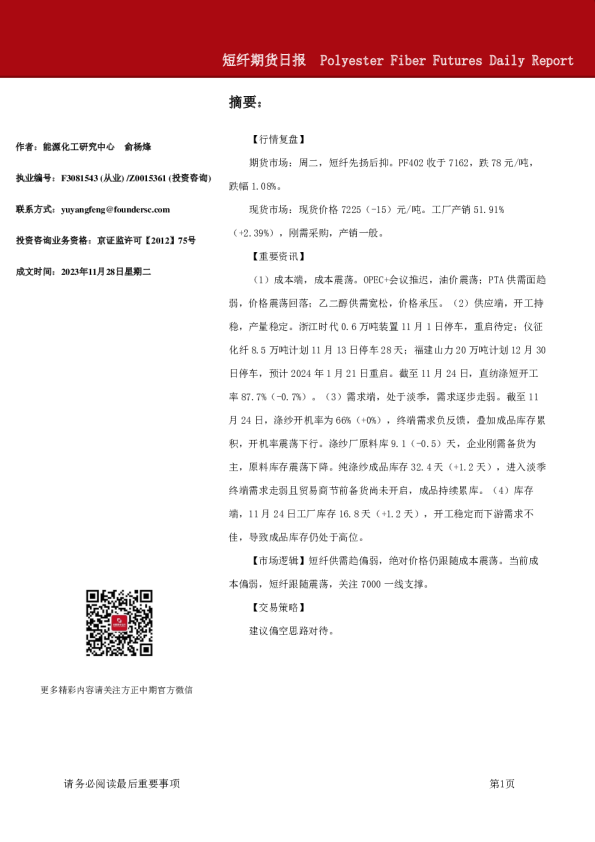 短纤期货日报