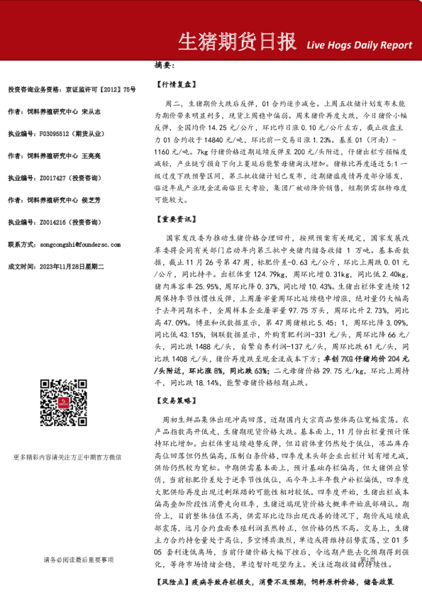 生猪期货日报