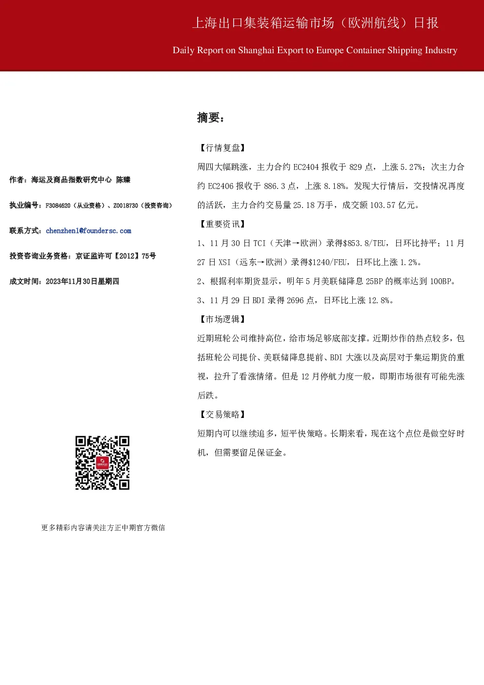 上海出口集装箱运输市场（欧洲航线）日报