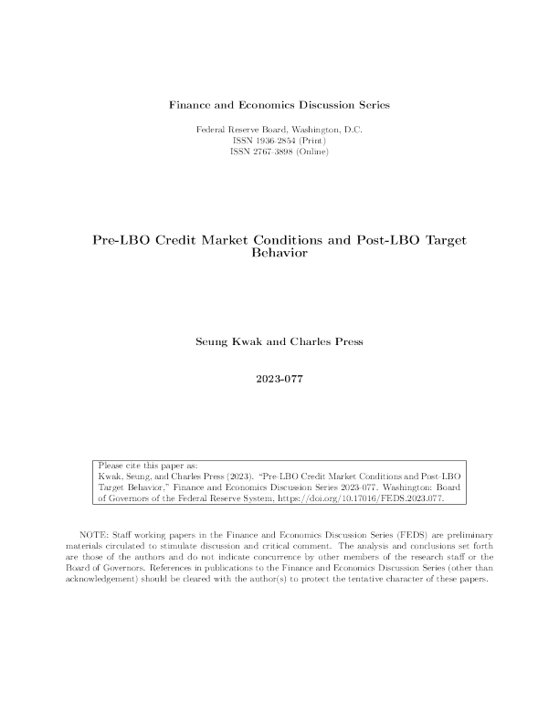 杠杆收购前的信贷市场状况与杠杆收购后的目标行为