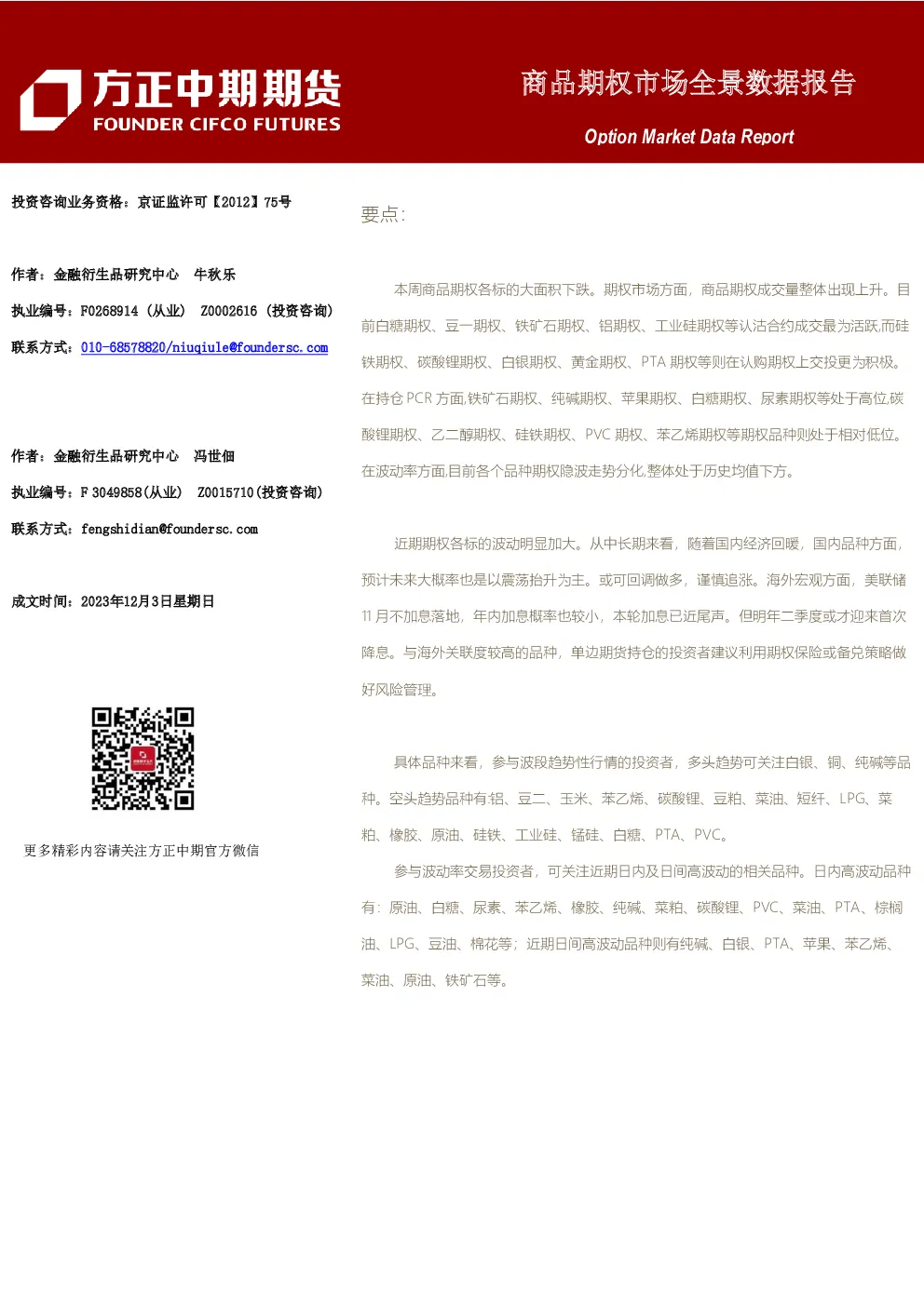 商品期权市场全景数据报告