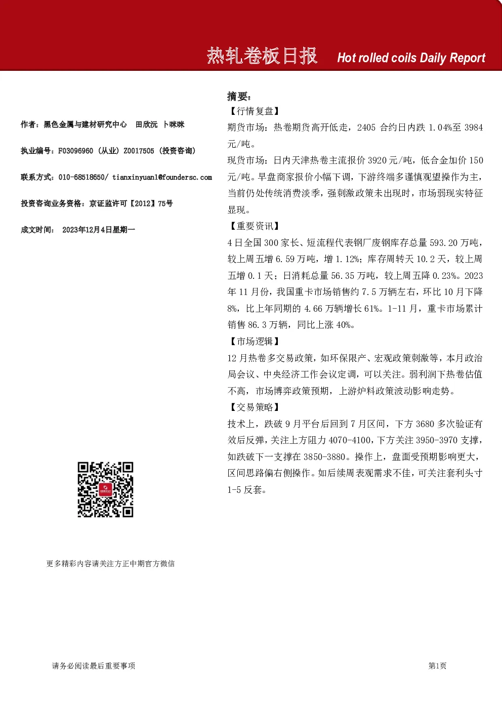 热轧卷板日报