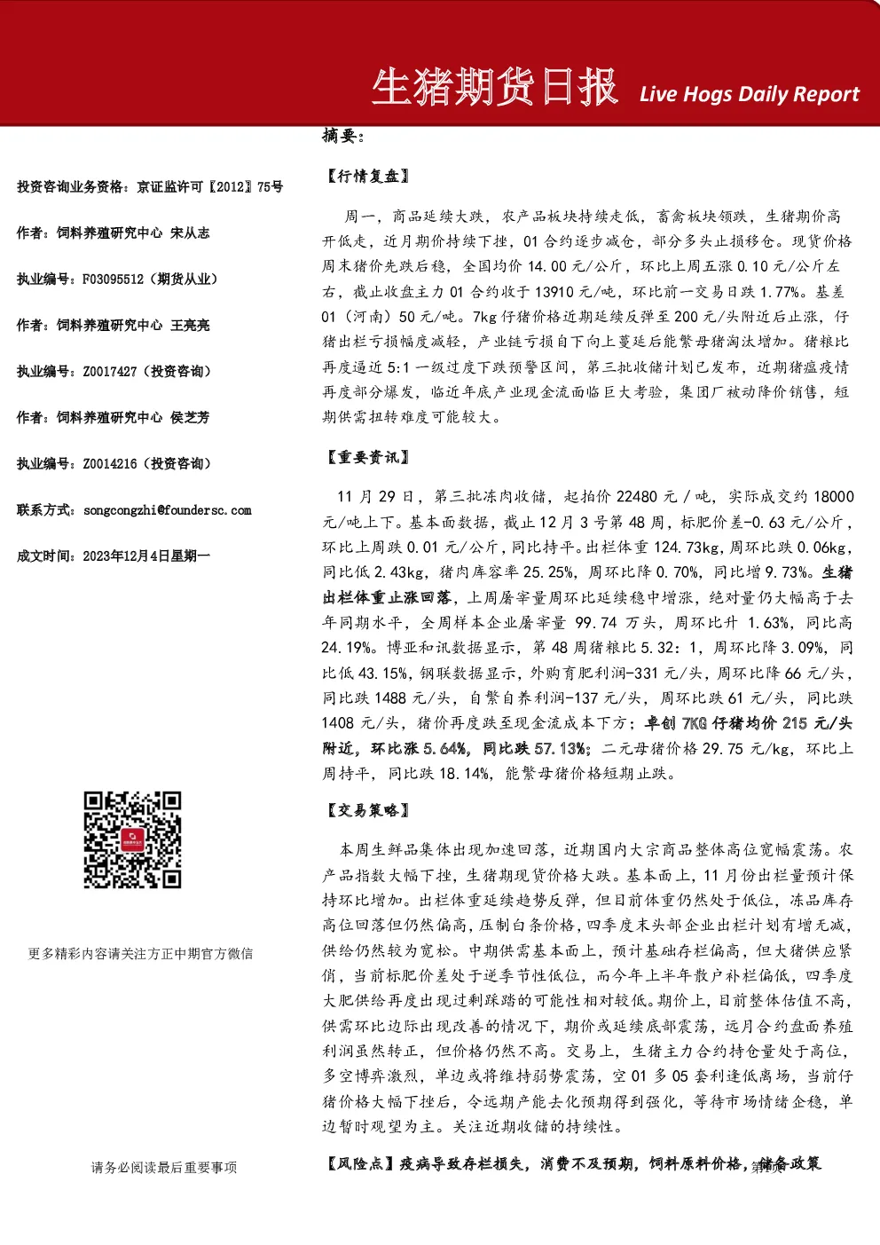 生猪期货日报