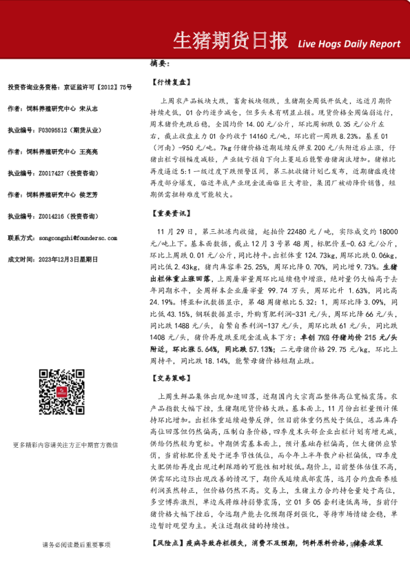 生猪期货日报