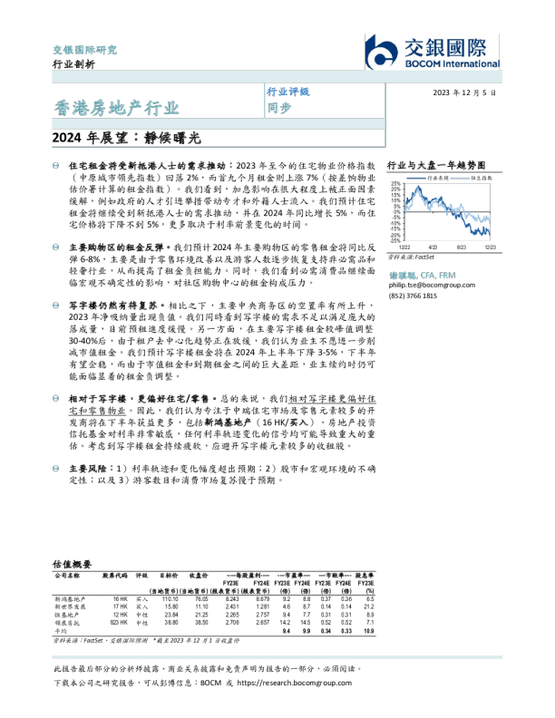 香港房地产行业2024年展望：靜候曙光