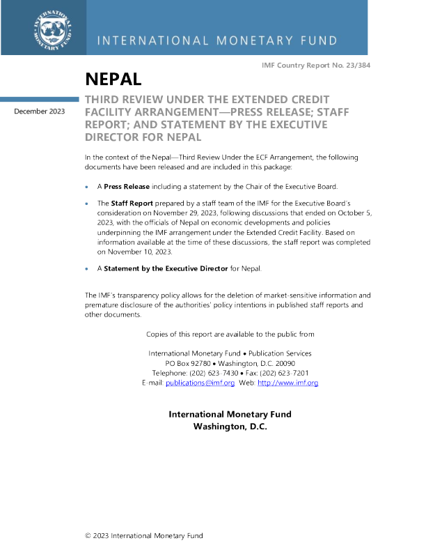 尼泊尔 ： 根据扩大信贷安排进行的第三次审查 - 新闻稿 ； 工作人员报告 ； 和尼泊尔执行主任的声明