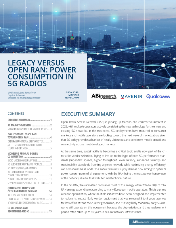 传统与开放式 RAN ： 5G 无线电中的功耗