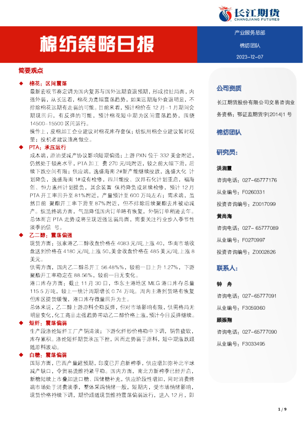 棉纺策略日报