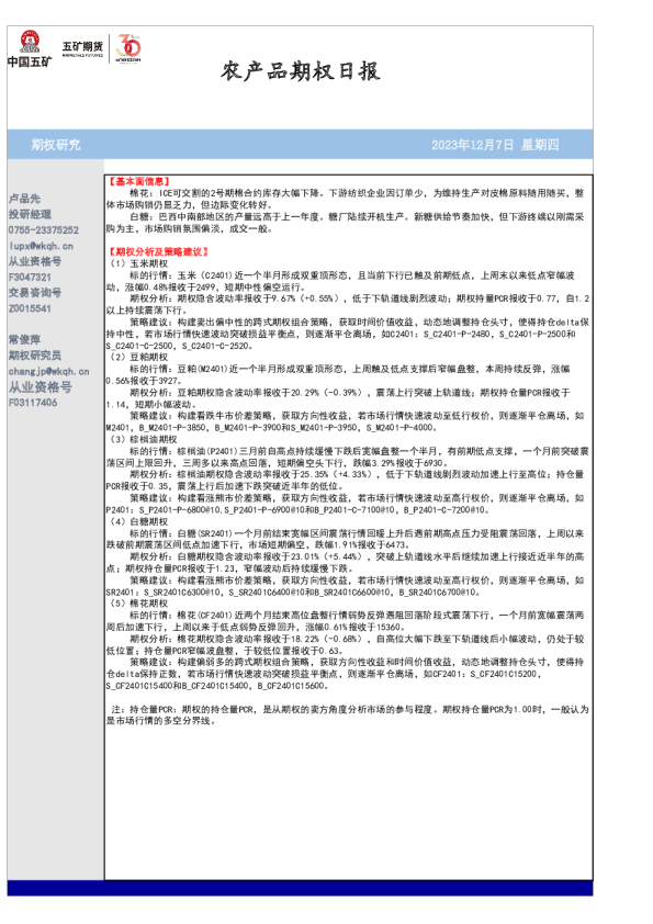 农产品期权日报